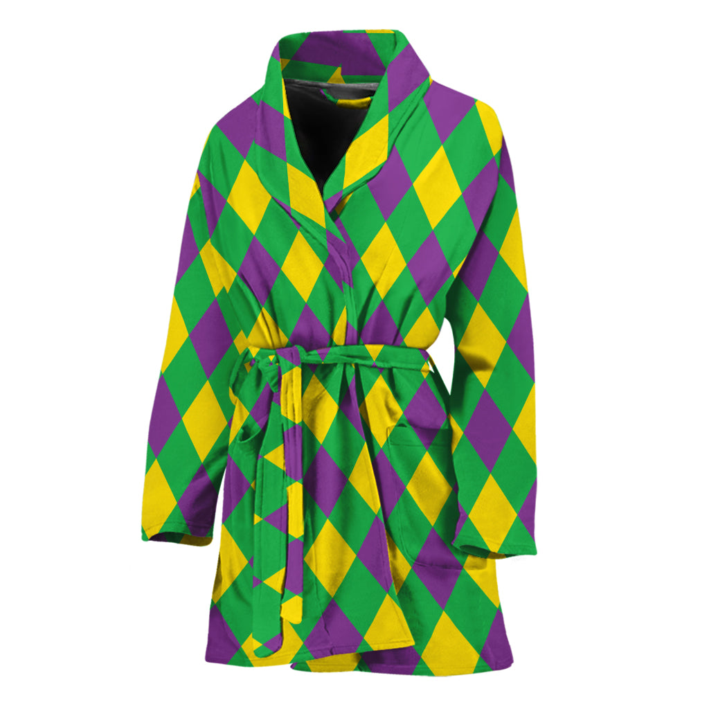 Mardi Gras Plaid Pattern Print Women's Bathrobe