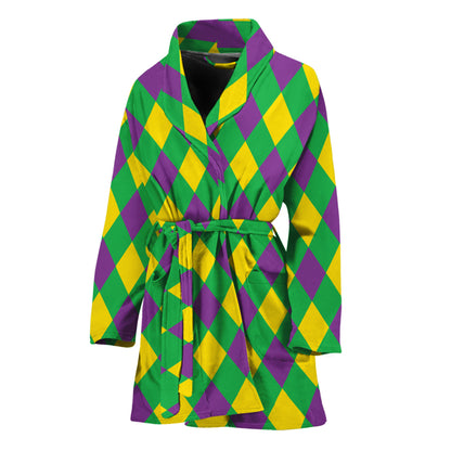 Mardi Gras Plaid Pattern Print Women's Bathrobe