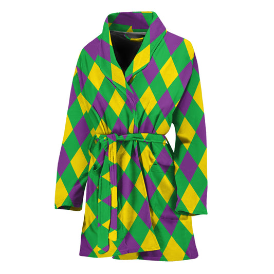 Mardi Gras Plaid Pattern Print Women's Bathrobe