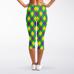 Mardi Gras Plaid Pattern Print Women's Capri Leggings