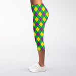 Mardi Gras Plaid Pattern Print Women's Capri Leggings