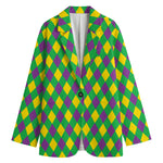 Mardi Gras Plaid Pattern Print Women's Cotton Blazer