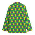 Mardi Gras Plaid Pattern Print Women's Cotton Blazer