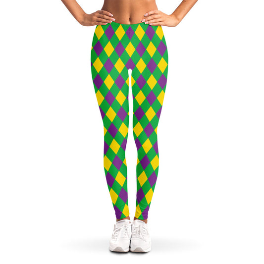 Mardi Gras Plaid Pattern Print Women's Leggings