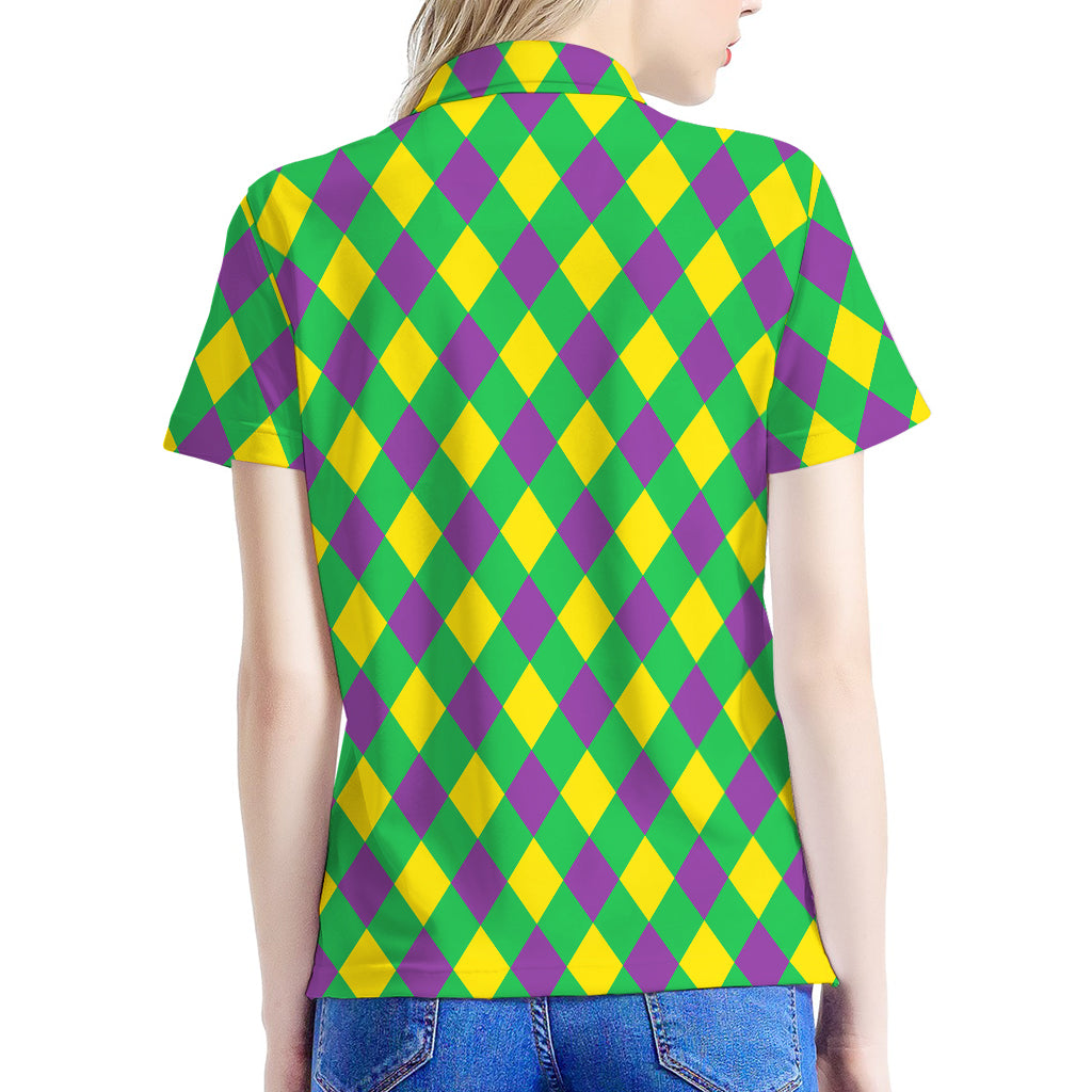 Mardi Gras Plaid Pattern Print Women's Polo Shirt