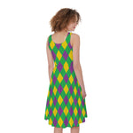 Mardi Gras Plaid Pattern Print Women's Sleeveless Dress