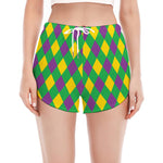 Mardi Gras Plaid Pattern Print Women's Split Running Shorts