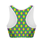 Mardi Gras Plaid Pattern Print Women's Sports Bra