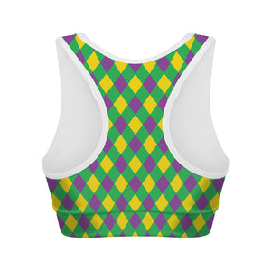 Mardi Gras Plaid Pattern Print Women's Sports Bra