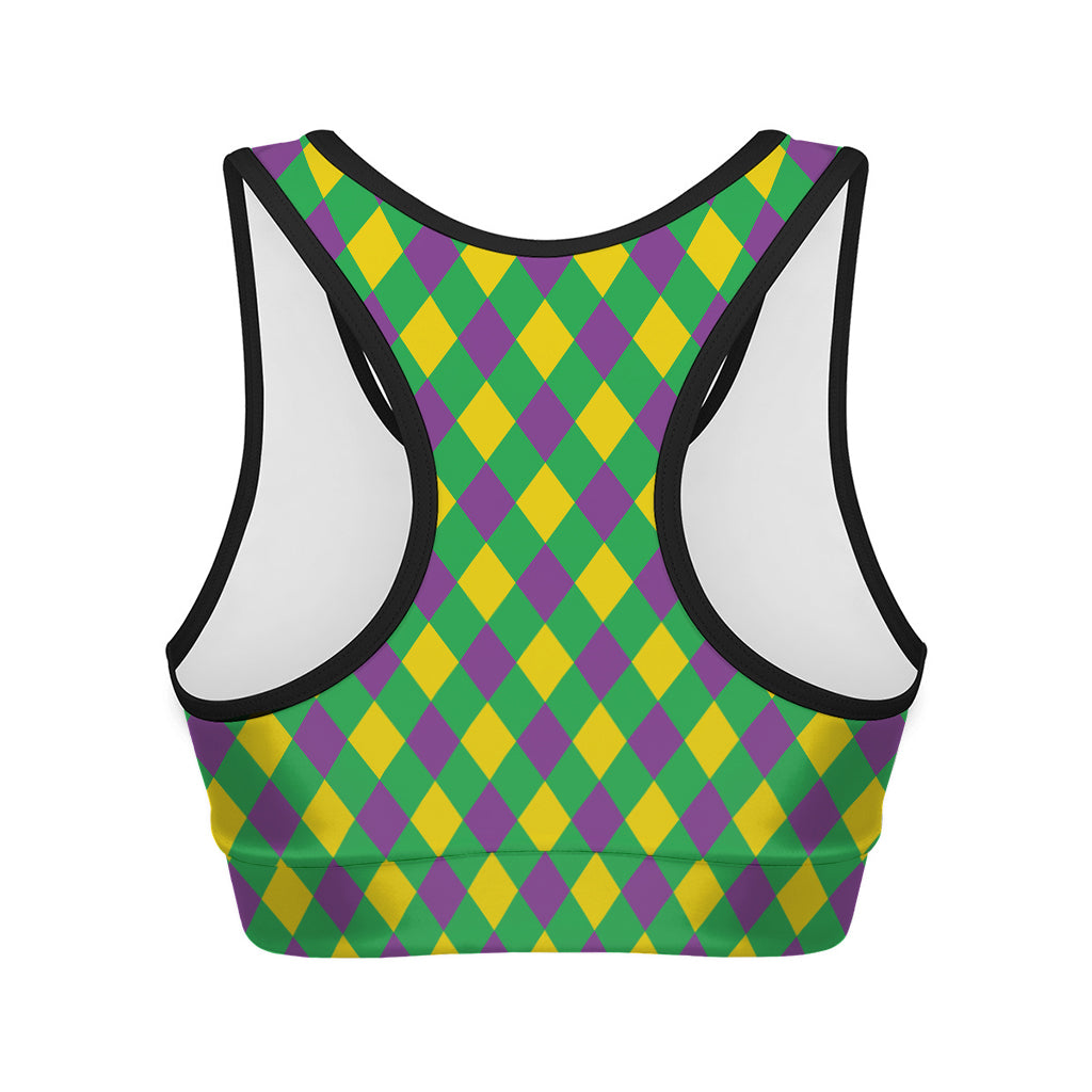 Mardi Gras Plaid Pattern Print Women's Sports Bra