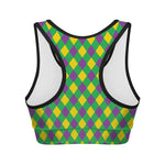 Mardi Gras Plaid Pattern Print Women's Sports Bra