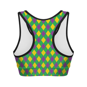 Mardi Gras Plaid Pattern Print Women's Sports Bra