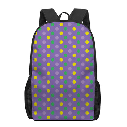 Mardi Gras Polka Dot Pattern Print 17 Inch Backpack