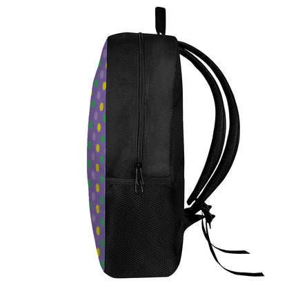 Mardi Gras Polka Dot Pattern Print 17 Inch Backpack