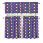 Mardi Gras Polka Dot Pattern Print 3 Piece Kitchen Curtains