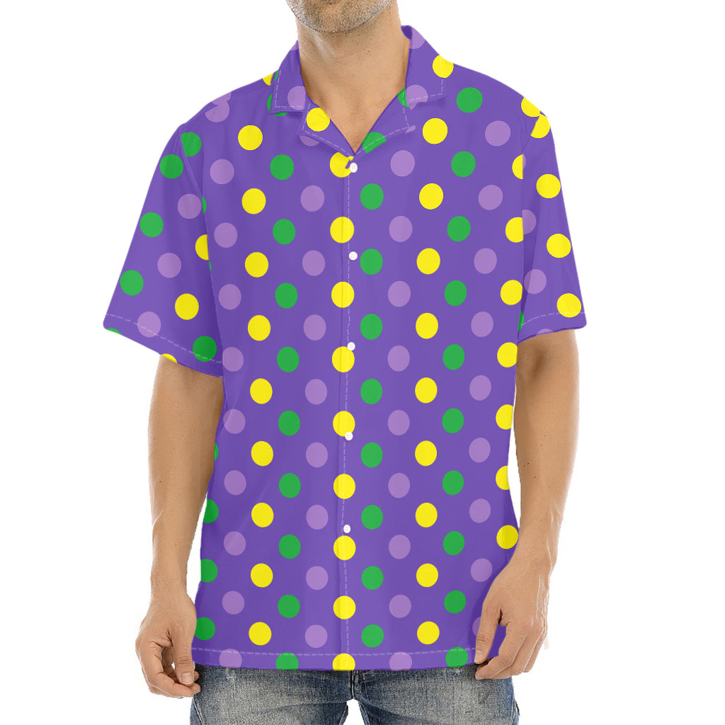 Mardi Gras Polka Dot Pattern Print Aloha Shirt