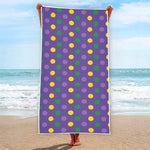 Mardi Gras Polka Dot Pattern Print Beach Towel
