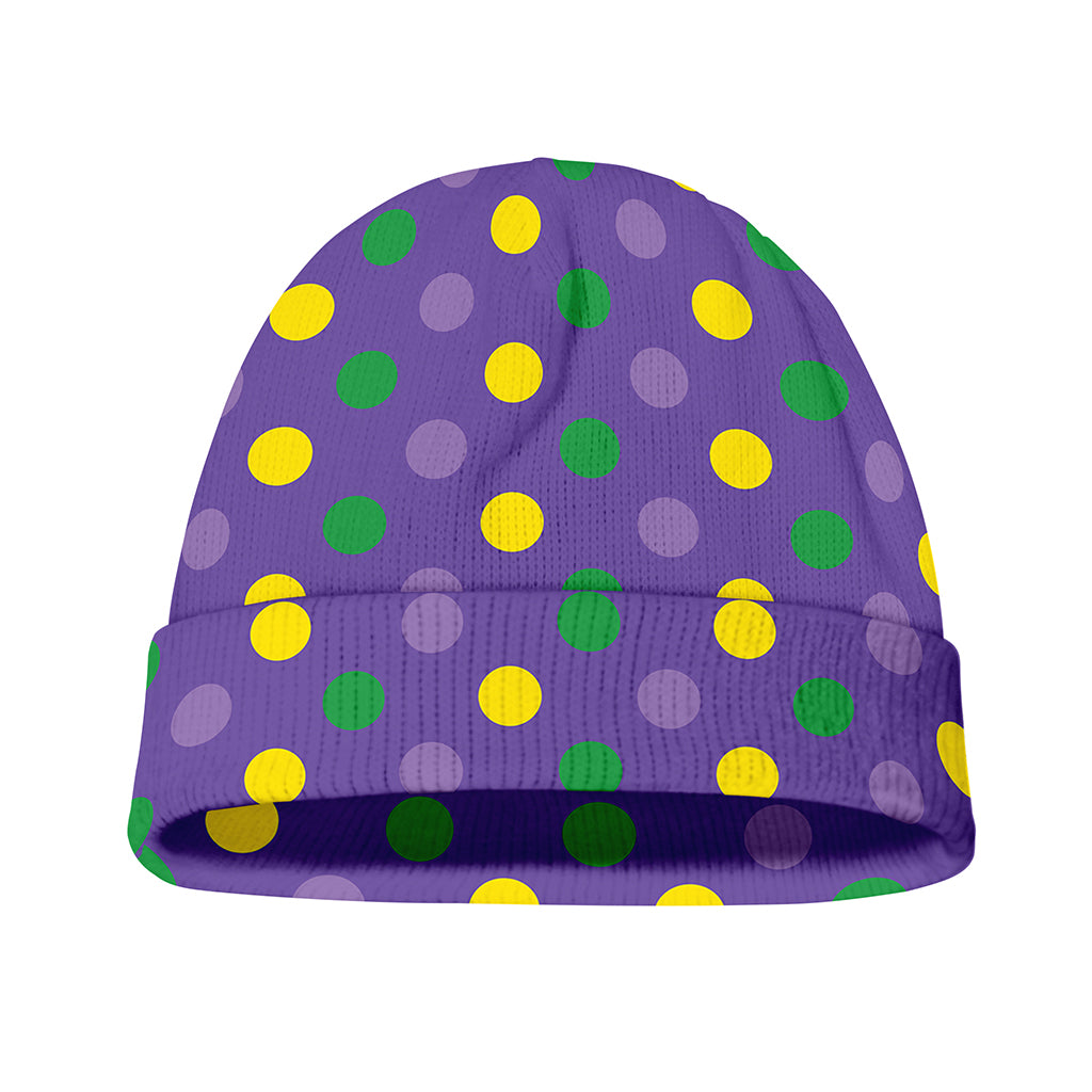 Mardi Gras Polka Dot Pattern Print Beanie