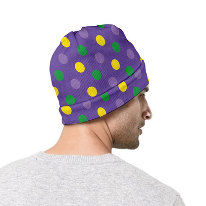 Mardi Gras Polka Dot Pattern Print Beanie