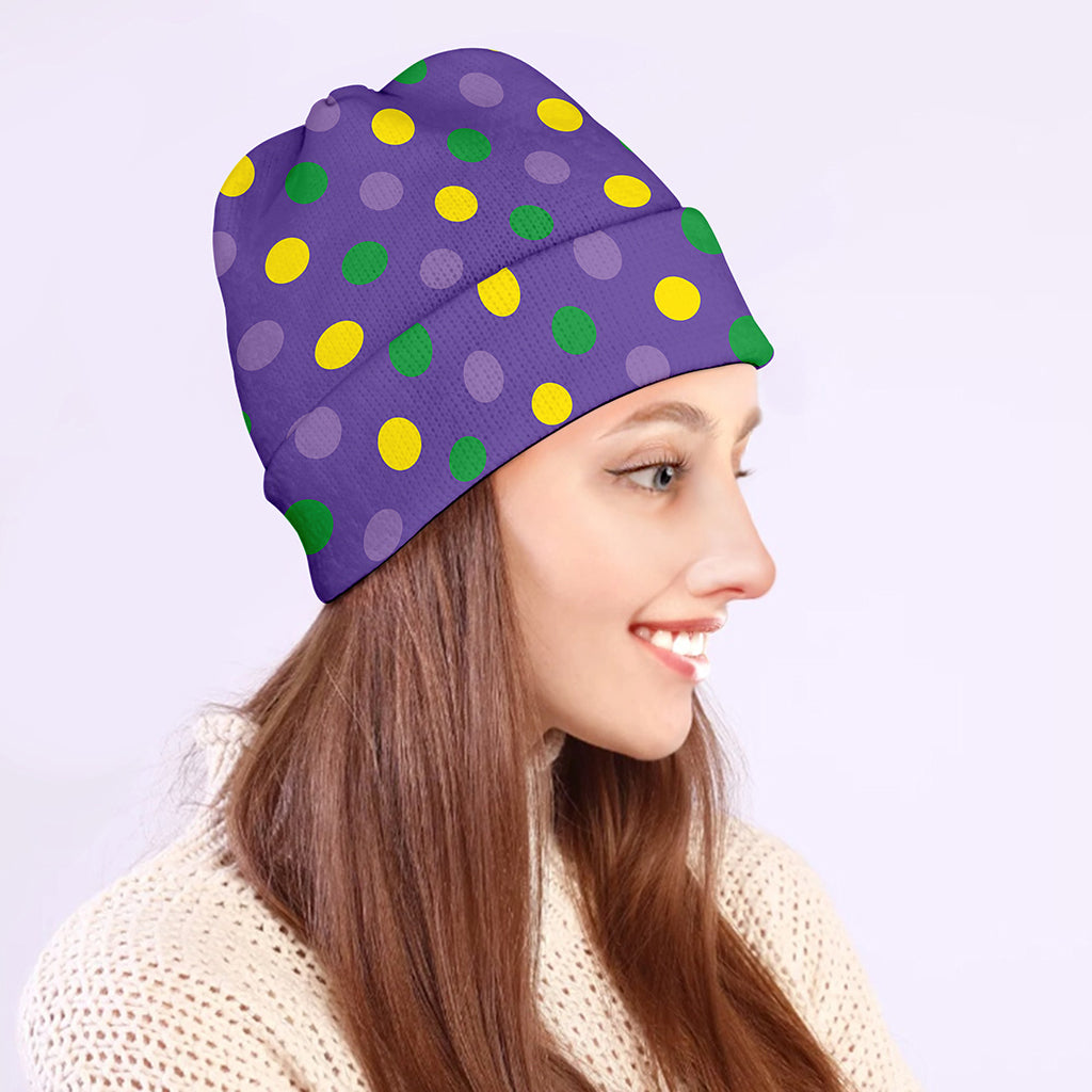Mardi Gras Polka Dot Pattern Print Beanie