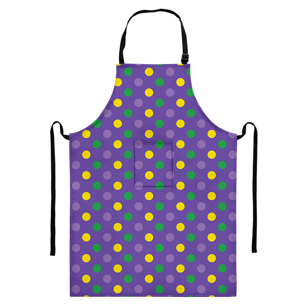 Mardi Gras Polka Dot Pattern Print Bib Apron With Pocket