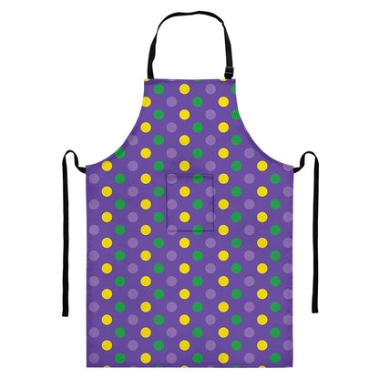 Mardi Gras Polka Dot Pattern Print Bib Apron With Pocket
