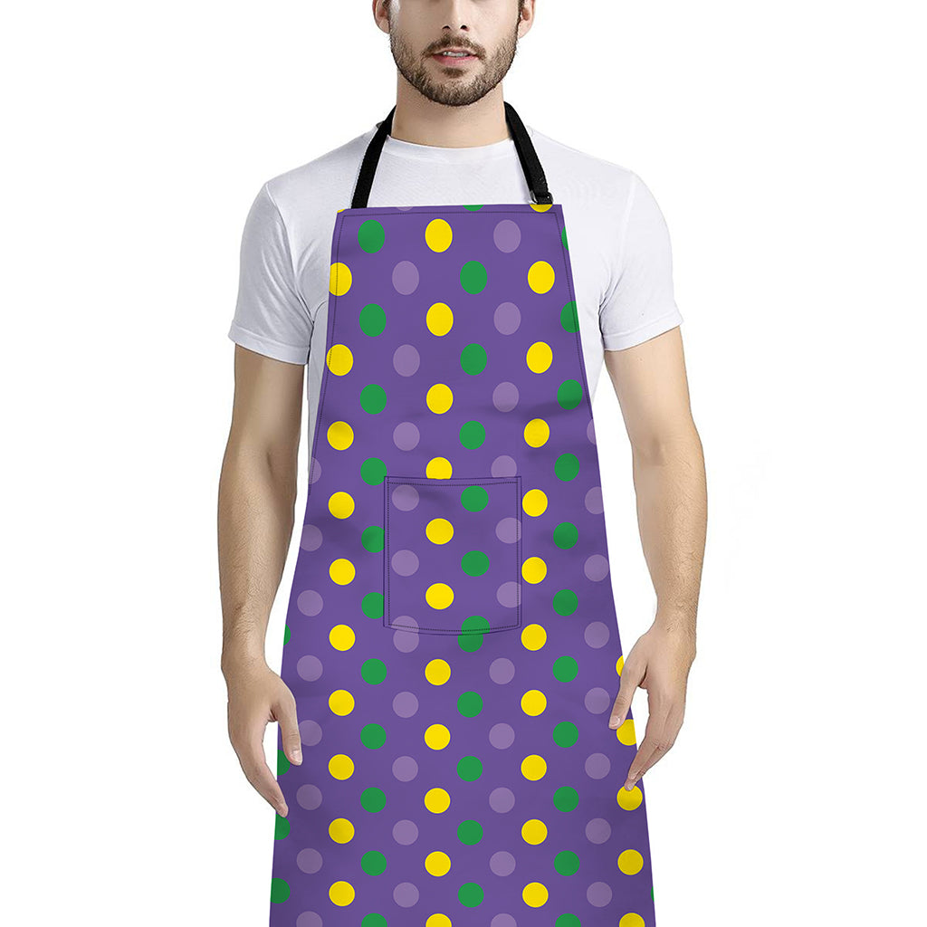 Mardi Gras Polka Dot Pattern Print Bib Apron With Pocket