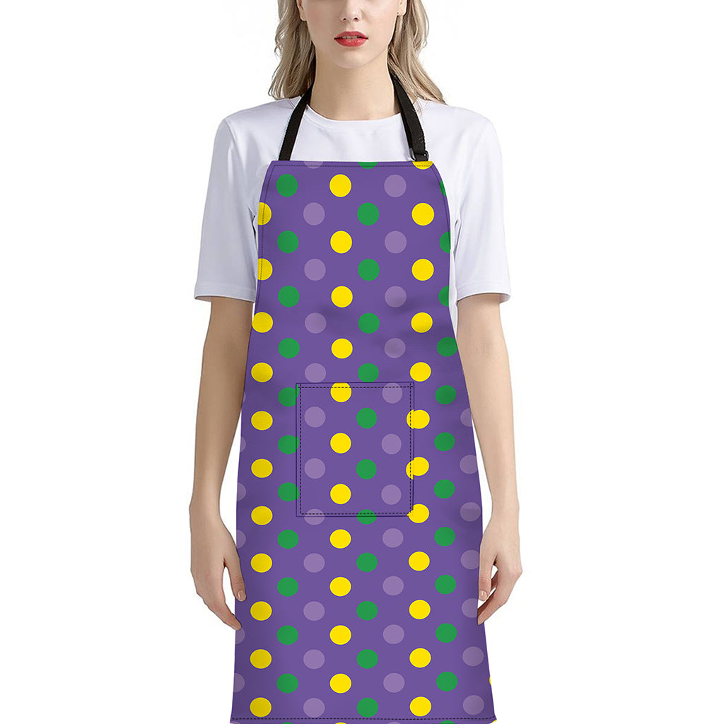 Mardi Gras Polka Dot Pattern Print Bib Apron With Pocket
