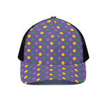 Mardi Gras Polka Dot Pattern Print Black Mesh Trucker Cap