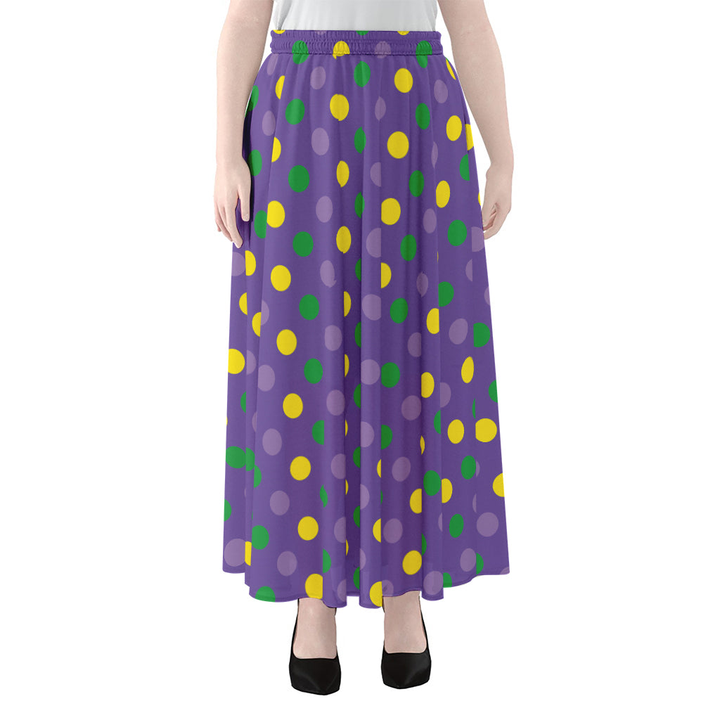 Mardi Gras Polka Dot Pattern Print Chiffon Maxi Skirt