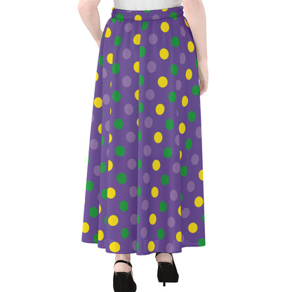 Mardi Gras Polka Dot Pattern Print Chiffon Maxi Skirt