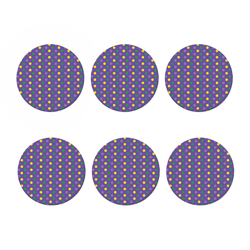 Mardi Gras Polka Dot Pattern Print Coaster Set