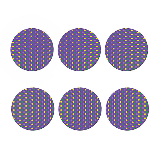 Mardi Gras Polka Dot Pattern Print Coaster Set