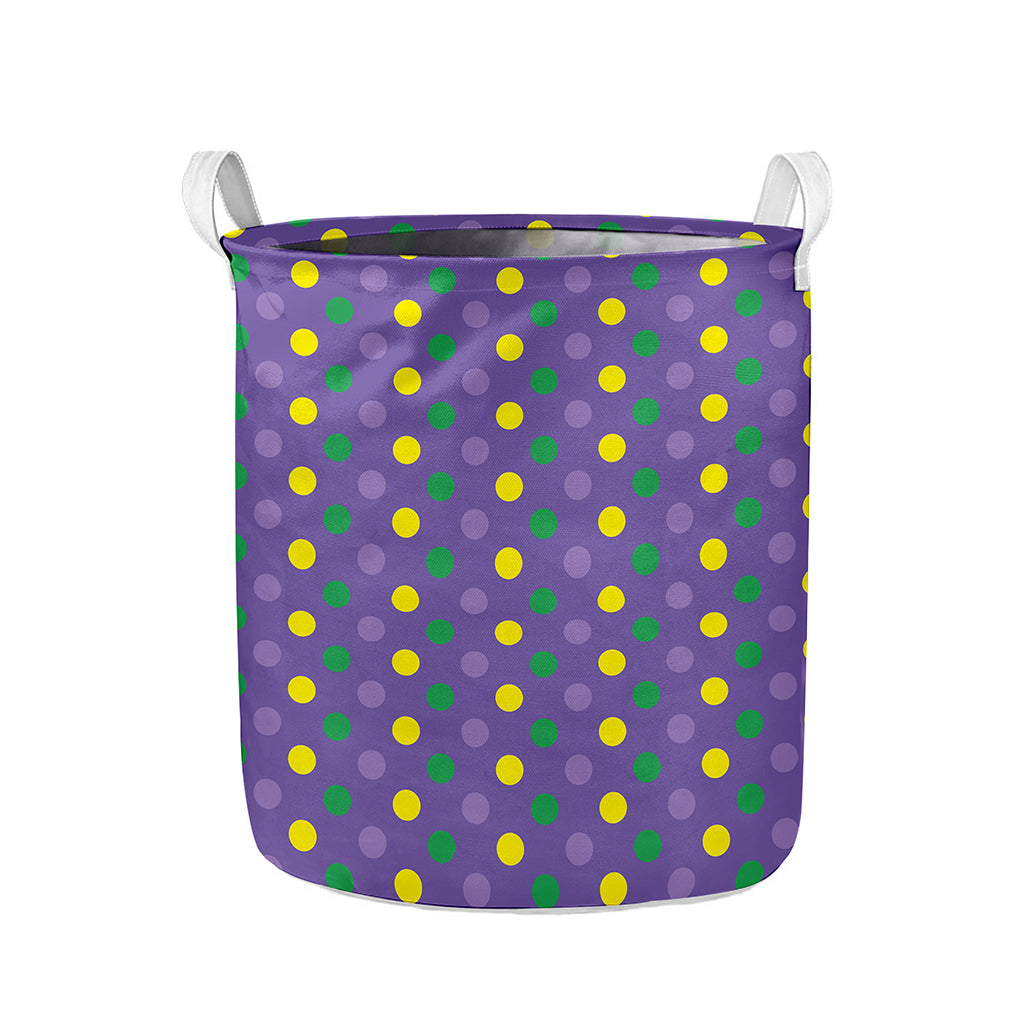 Mardi Gras Polka Dot Pattern Print Collapsible Laundry Basket