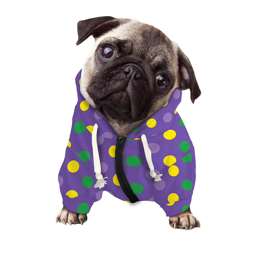 Mardi Gras Polka Dot Pattern Print Dog Zip Up Hoodie