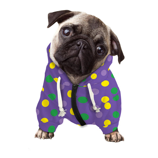 Mardi Gras Polka Dot Pattern Print Dog Zip Up Hoodie