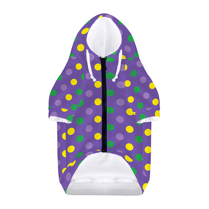 Mardi Gras Polka Dot Pattern Print Dog Zip Up Hoodie