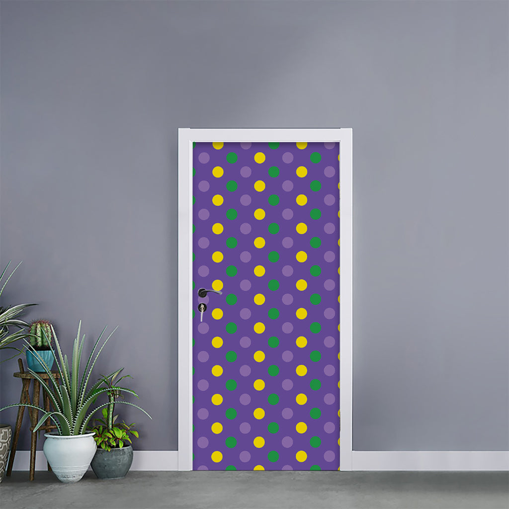 Mardi Gras Polka Dot Pattern Print Door Sticker