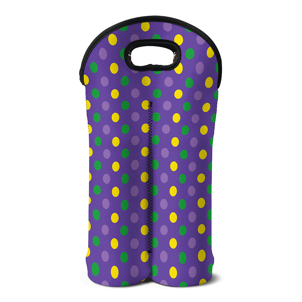 Mardi Gras Polka Dot Pattern Print Double Neoprene Wine Tote
