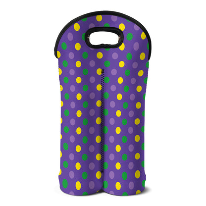 Mardi Gras Polka Dot Pattern Print Double Neoprene Wine Tote