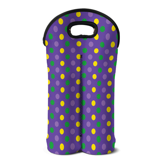 Mardi Gras Polka Dot Pattern Print Double Neoprene Wine Tote
