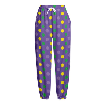 Mardi Gras Polka Dot Pattern Print Fleece Lined Knit Pants