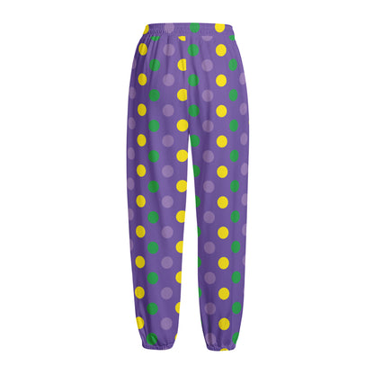 Mardi Gras Polka Dot Pattern Print Fleece Lined Knit Pants