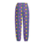 Mardi Gras Polka Dot Pattern Print Fleece Lined Knit Pants