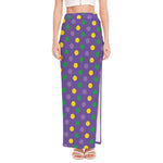 Mardi Gras Polka Dot Pattern Print High Slit Maxi Skirt