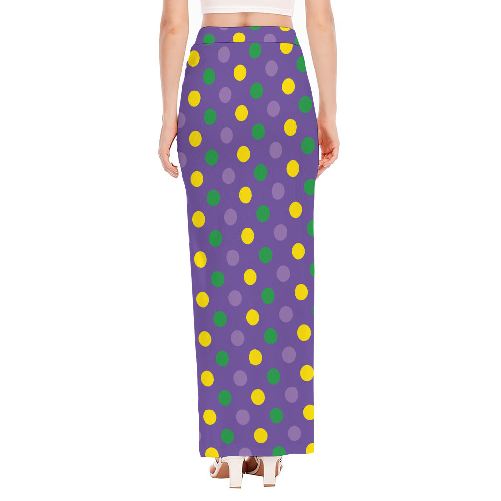 Mardi Gras Polka Dot Pattern Print High Slit Maxi Skirt