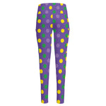 Mardi Gras Polka Dot Pattern Print High-Waisted Pocket Leggings