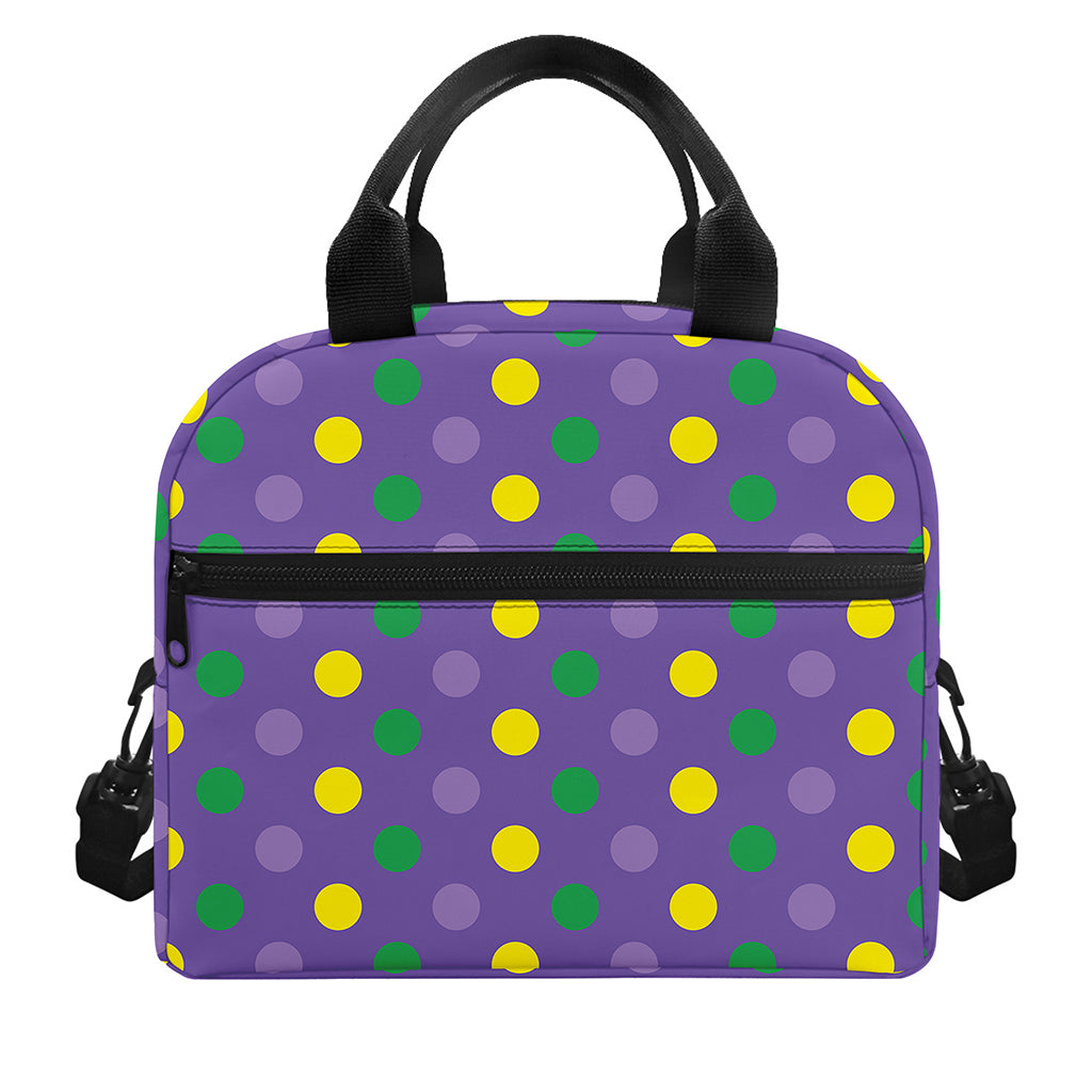 Mardi Gras Polka Dot Pattern Print Insulated Lunch Bag