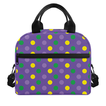 Mardi Gras Polka Dot Pattern Print Insulated Lunch Bag