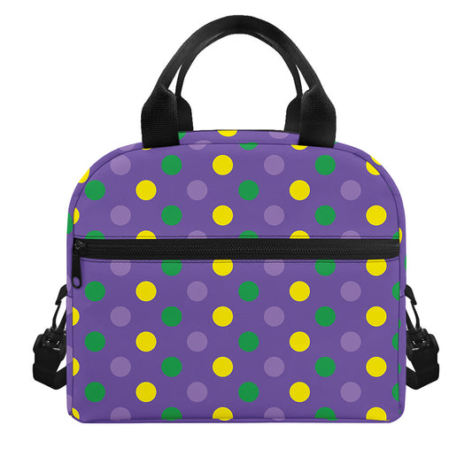 Mardi Gras Polka Dot Pattern Print Insulated Lunch Bag
